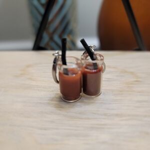 Handcrafted Mini Bubble Tea Dangle Earrings Chocolate Boba Milk Tea Jar Straw